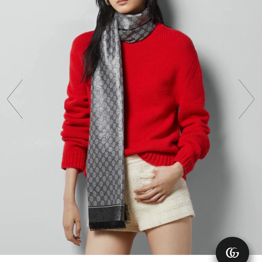 Gucci Scarf, Black and Gray with Iconic GG logo, NWT - Picture 12 of 12